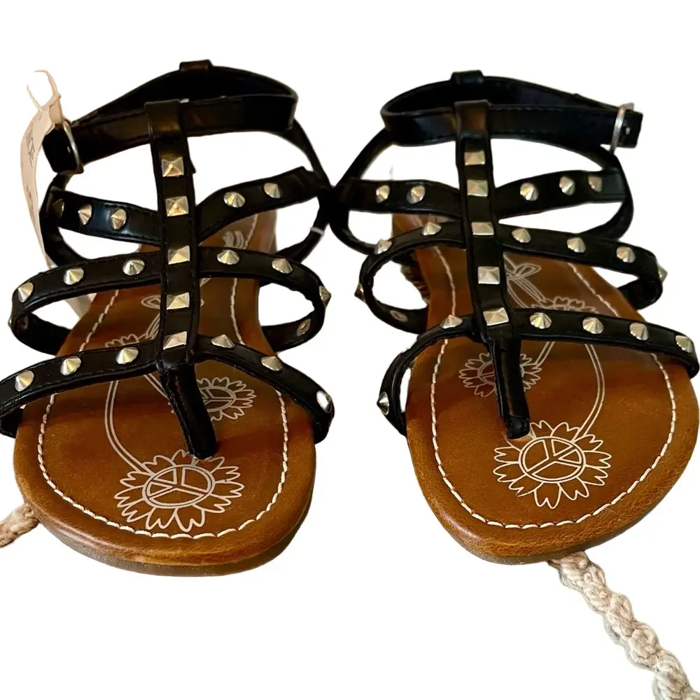 NWT CHEROKEE girls Black & Silver Sandals size 13